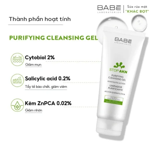 Sữa rửa mặt BABE Stop AKN Purifying Cleansing Gel cho da dầu mụn 200ml 3