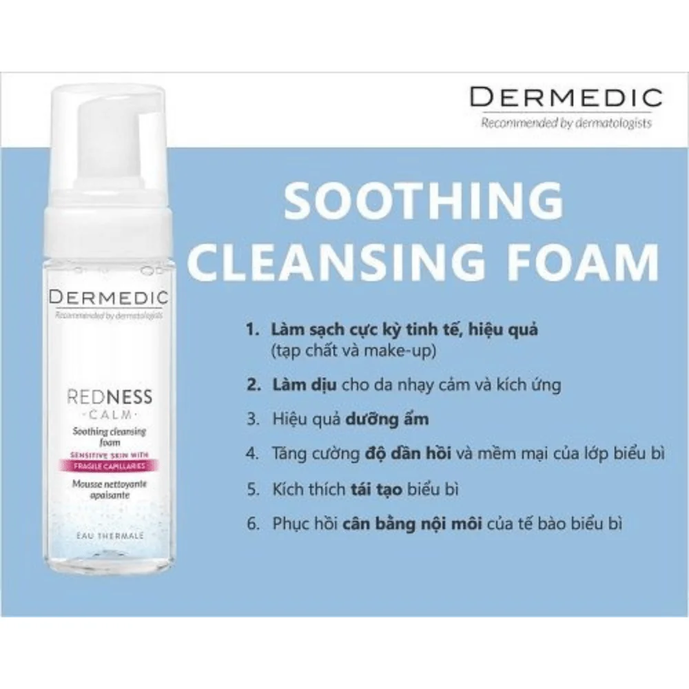 Bọt rửa mặt giảm mụn, thâm Dermedic Redness Calm Soothing cleansing foam 5