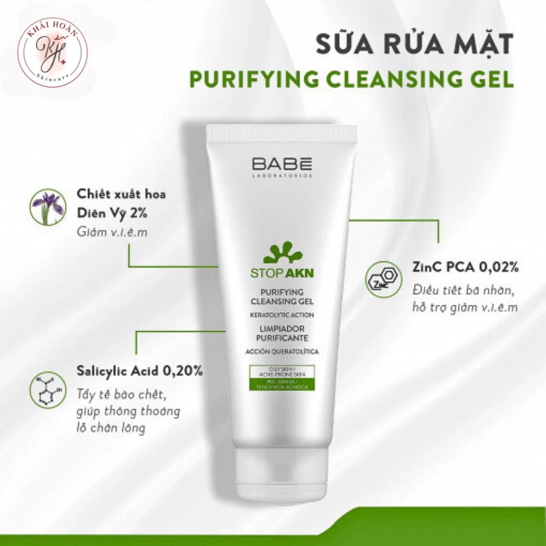 Sữa rửa mặt BABE Stop AKN Purifying Cleansing Gel cho da dầu mụn 200ml 1