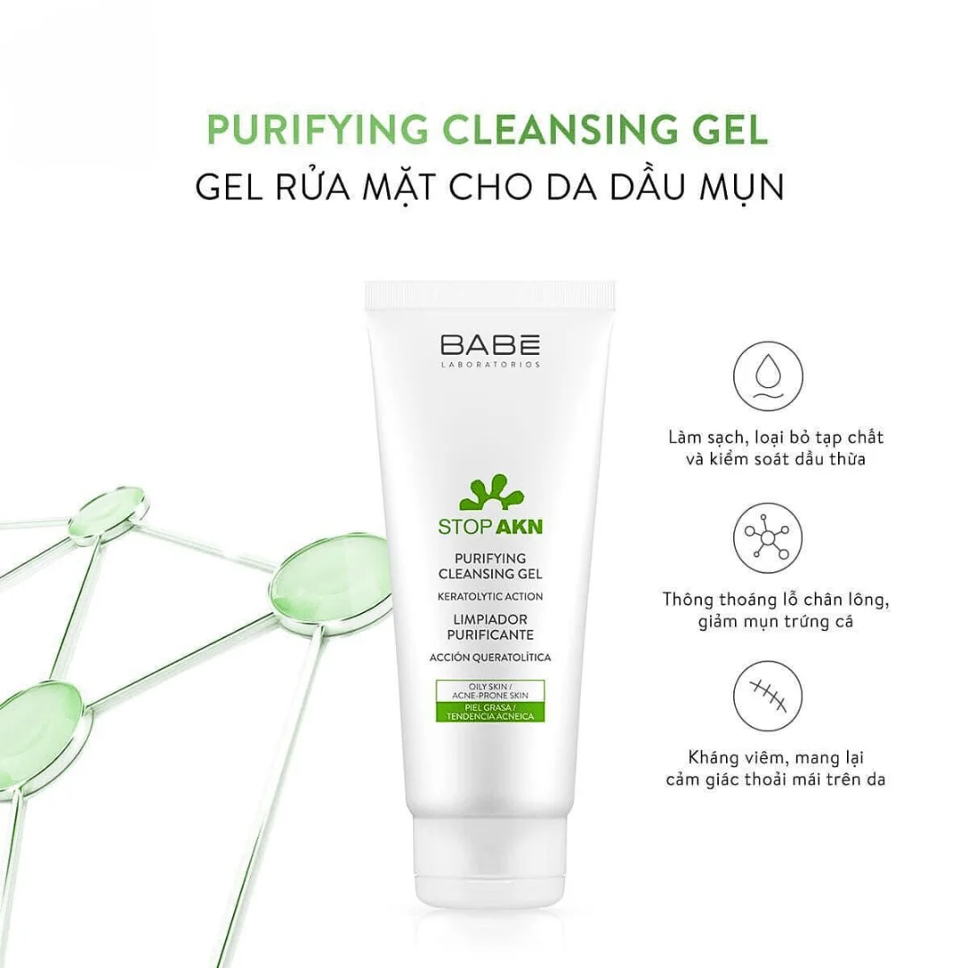 Sữa rửa mặt BABE Stop AKN Purifying Cleansing Gel cho da dầu mụn 200ml 5
