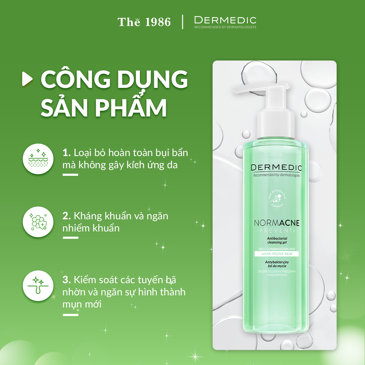 Sữa rửa mặt Dermedic Normacne Preventi antibacterial cleansing gel 200ml 1