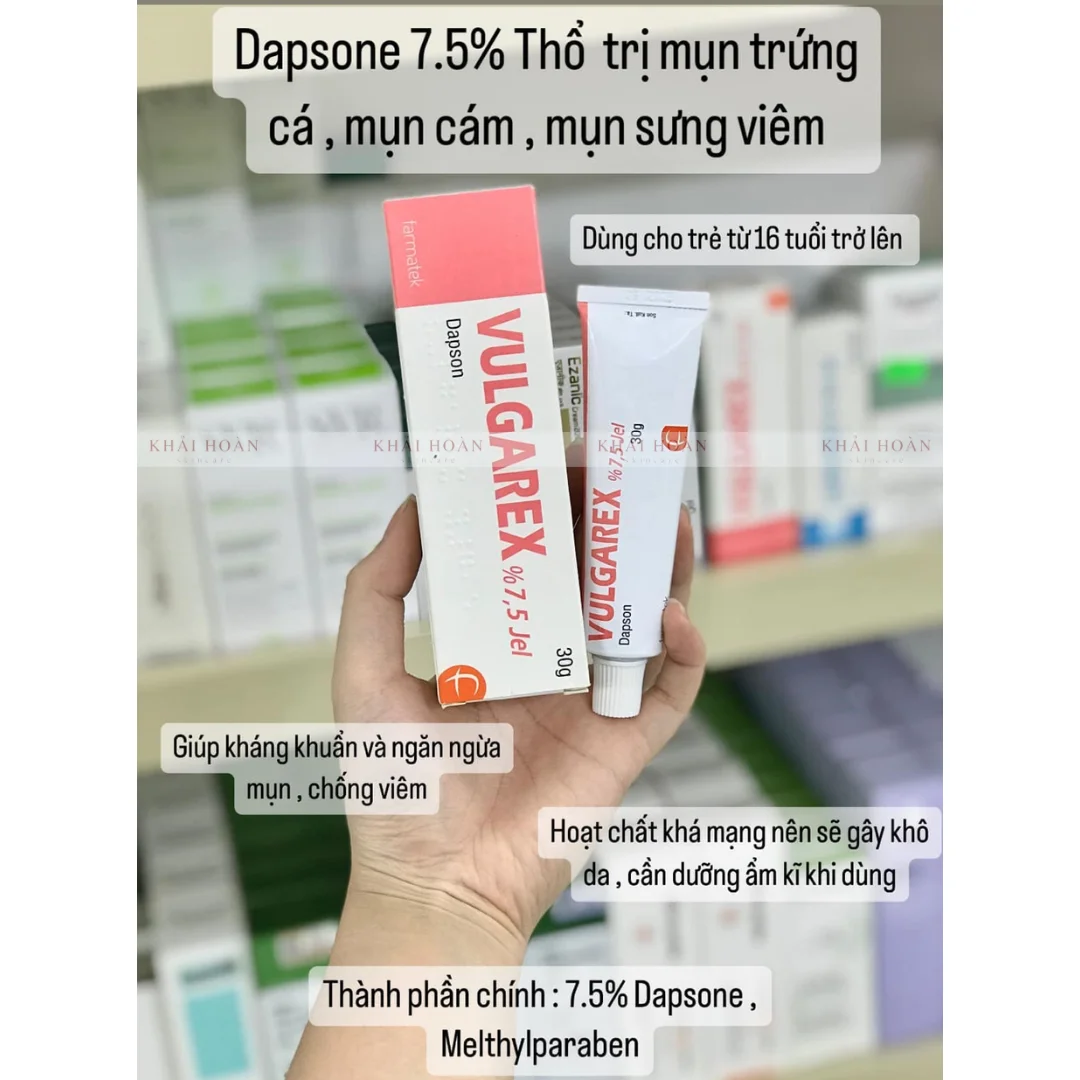 Gel Mụn Trứng Cá - Vulgarex 7.5% Dapsone Jel - 30g 1