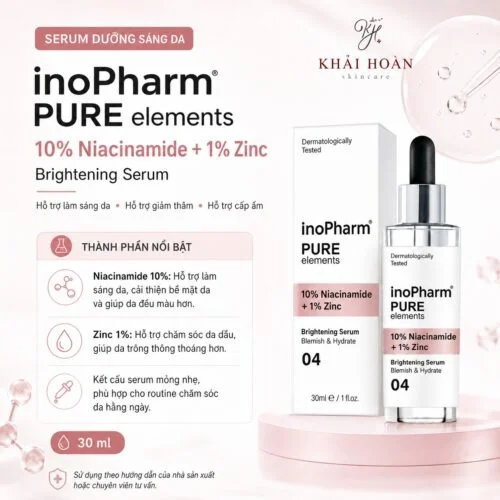 inoPharm Pure Elements 10% Niacinamide + 1% Zinc – Serum Sáng Da, Giảm Dầu Và Cải Thiện Thâm Mụn