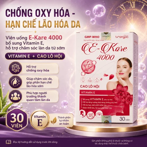 Viên Uống E-Kare 4000 Bổ Sung Vitamin E Hỗ Trợ Chống Oxy Hóa Hạn Chế Lão Hóa Da