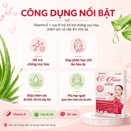 Viên Uống E-Kare 4000 Bổ Sung Vitamin E Hỗ Trợ Chống Oxy Hóa Hạn Chế Lão Hóa Da 2