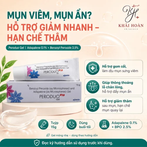 Gel Trị Mụn Peroduo Ajanta 15g (Adapalene 0.1% & Benzoyl Peroxide 2.5%) - Đặc Trị Mụn Viêm, Tiêu Còi, Ngừa Thâm