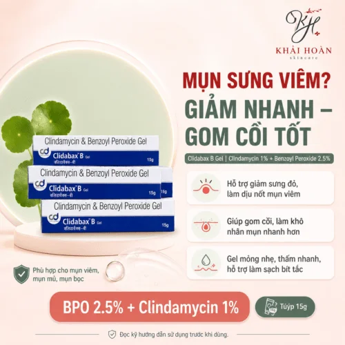 Gel Trị Mụn Clidabax B Gel (Clindamycin 1% & Benzoyl Peroxide 2.5%) Tuýp 15g - Giảm Sưng, Gom Cồi Mụn