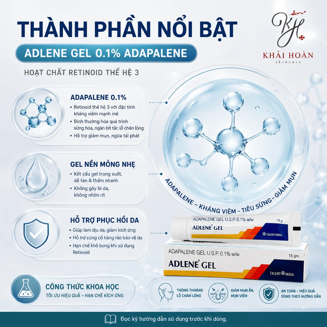 Adlene Gel 0.1% Adapalene - Kem Bôi Giảm Mụn, Tiêu Sừng (15g) 1