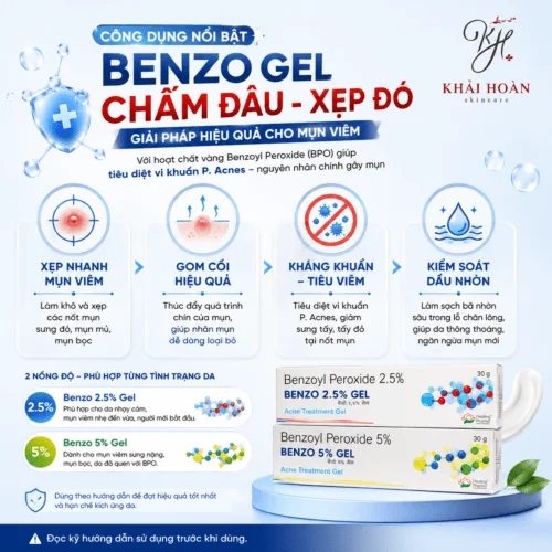 Gel Chấm Mụn Viêm Benzo Gel Benzoyl Peroxide 2.5% 5% Healing Pharma (30g) 2