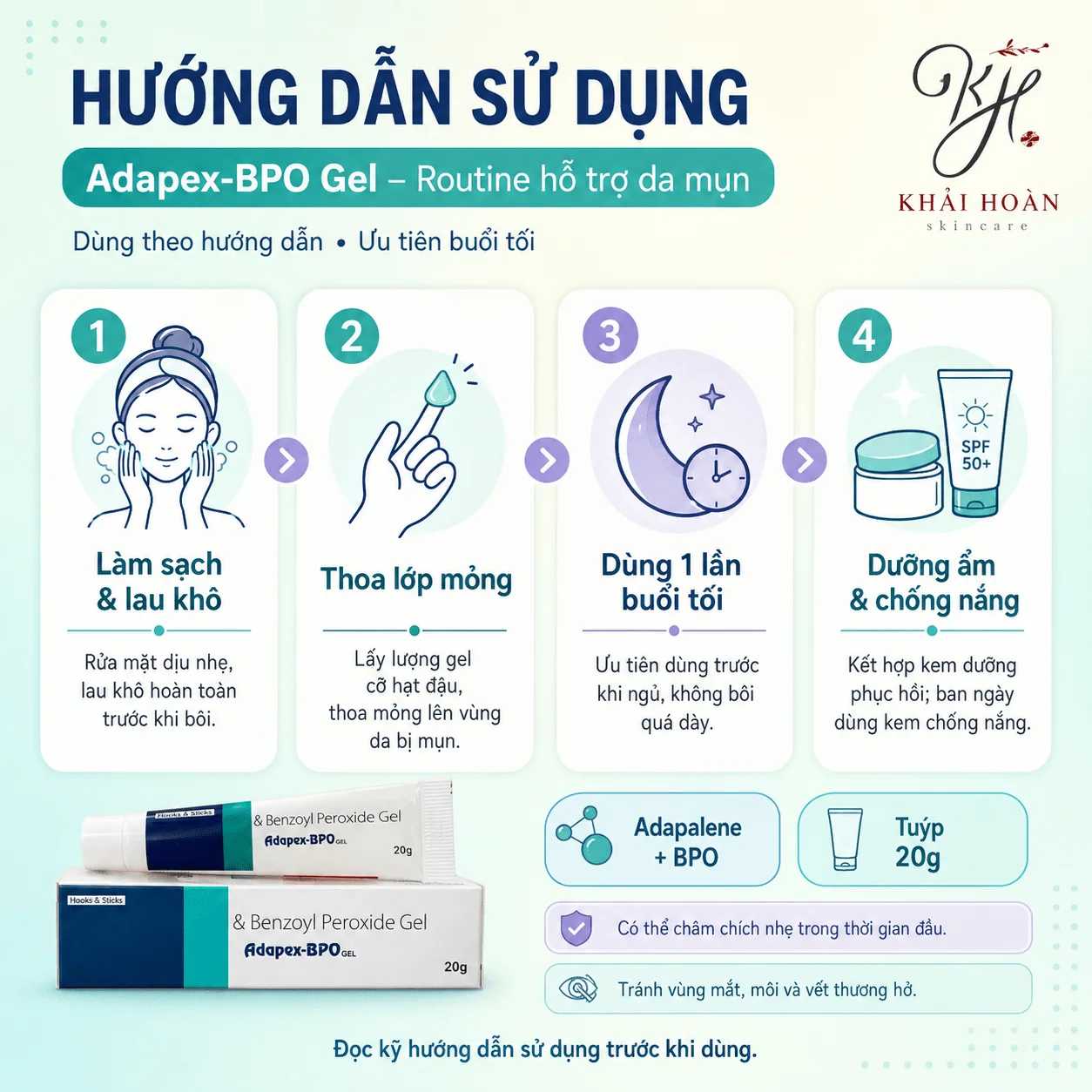 Gel Giảm Mụn Adapex-BPO (Adapalene & Benzoyl Peroxide) 20g - Trị Mụn Trứng Cá, Mụn Viêm 3
