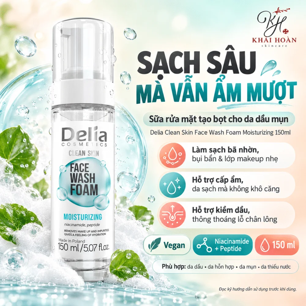 Sữa Rửa Mặt Tạo Bọt Cho Da Dầu Mụn Delia Clean Skin Face Wash Foam Moisturizing 150ml