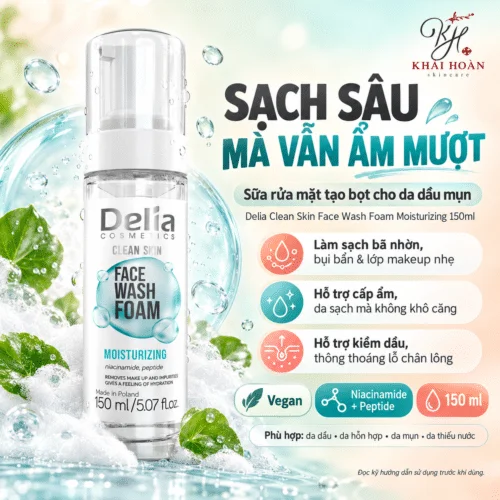 Sữa Rửa Mặt Tạo Bọt Cho Da Dầu Mụn Delia Clean Skin Face Wash Foam Moisturizing 150ml