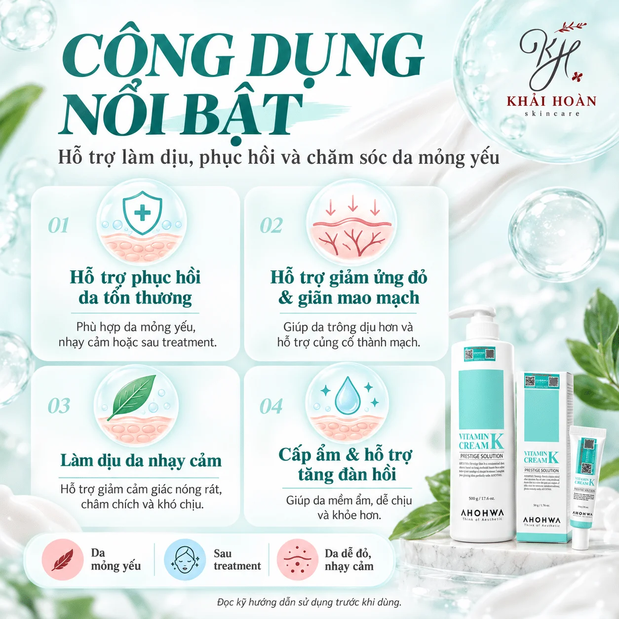 Kem Phục Hồi Da Mỏng Yếu Ahohwa Vitamin K Cream 3
