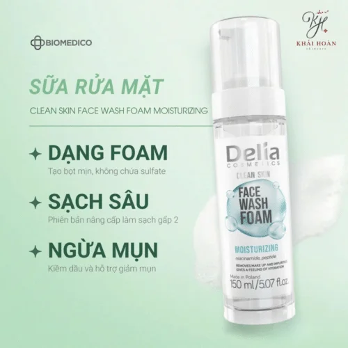 Sữa Rửa Mặt Tạo Bọt Cho Da Dầu Mụn Delia Clean Skin Face Wash Foam Moisturizing 150ml 6