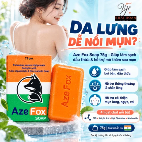Xà Phòng Aze Fox Soap 75g Hỗ Trợ Chăm Sóc Da Mụn Lưng, Làm Sạch Dầu Thừa Và Mờ Thâm