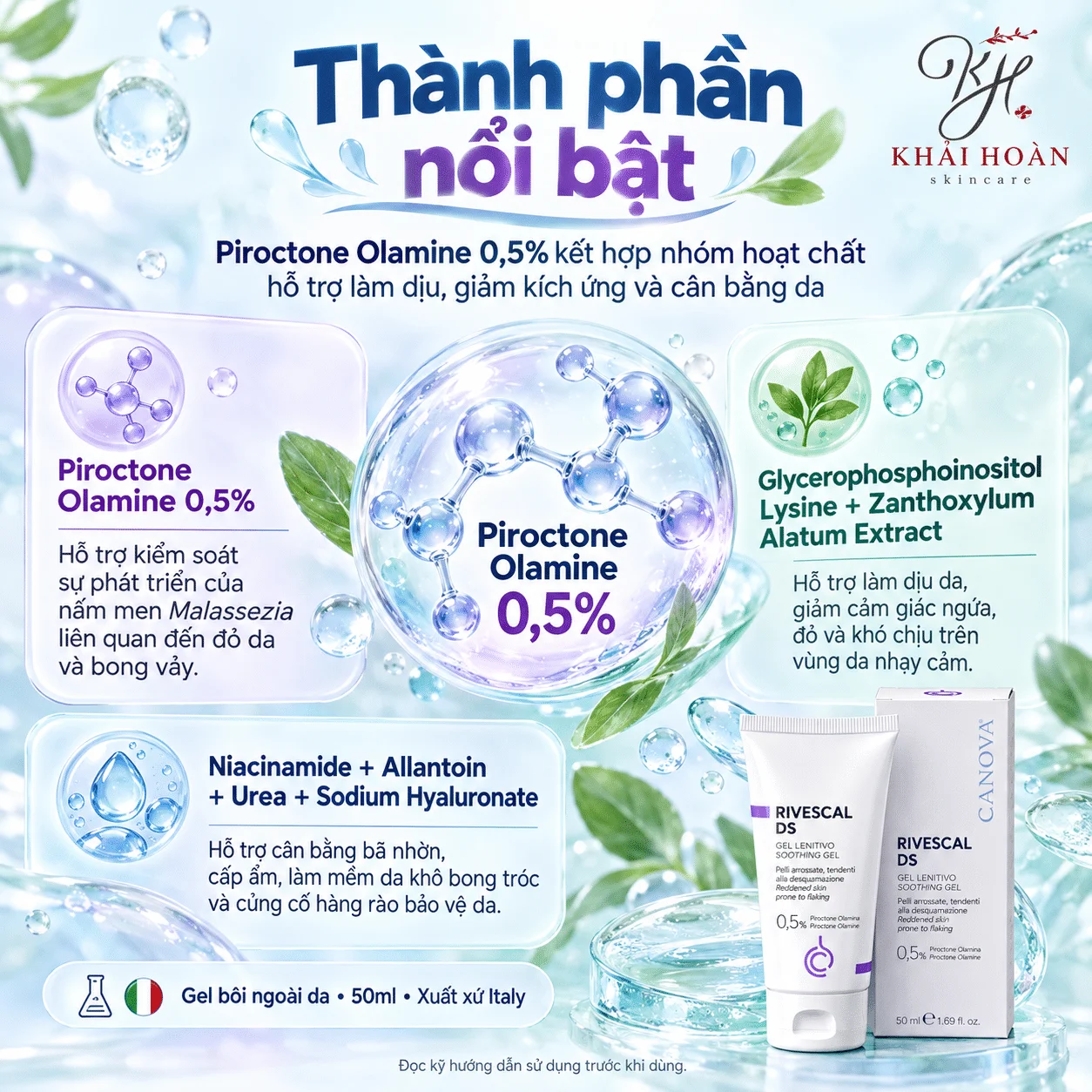 Canova Rivescal DS Gel 50ml Hỗ Trợ Da Viêm Da Tiết Bã, Giảm Đỏ Ngứa Và Bong Tróc 1