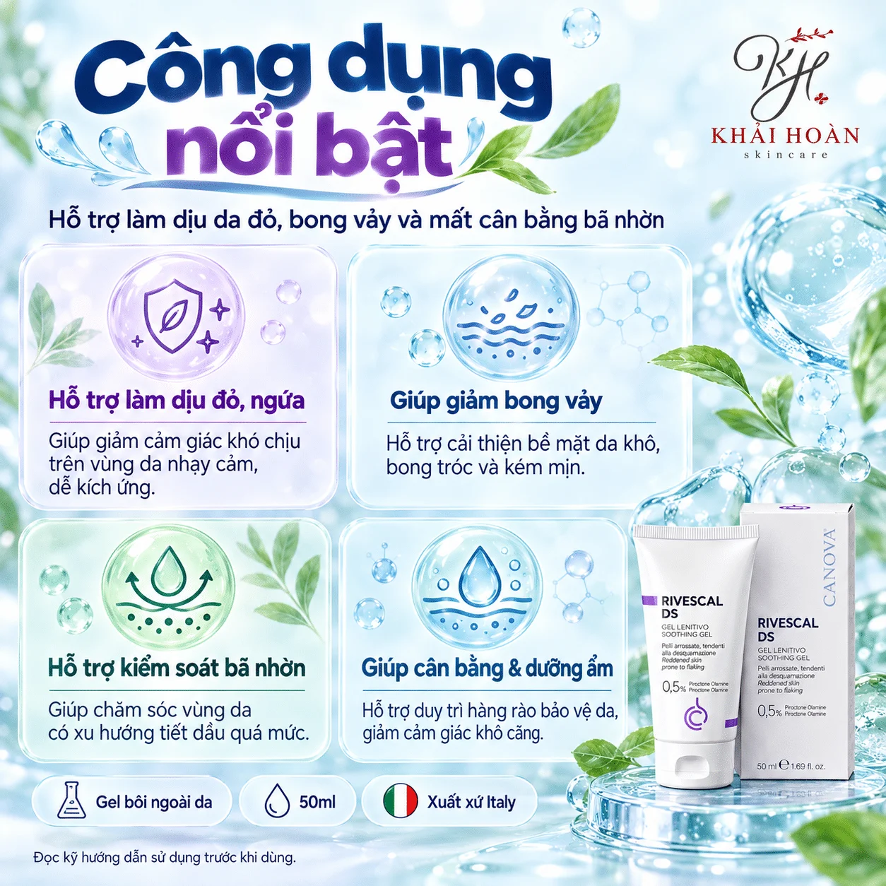 Canova Rivescal DS Gel 50ml Hỗ Trợ Da Viêm Da Tiết Bã, Giảm Đỏ Ngứa Và Bong Tróc 2