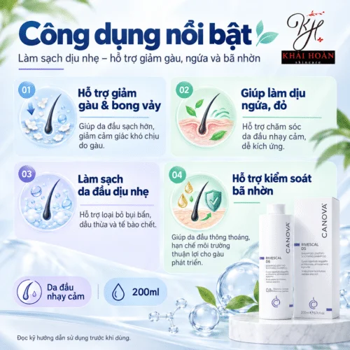 Canova Rivescal DS 200ml – Dầu Gội Hỗ Trợ Giảm Gàu, Ngứa Da Đầu, Bong Vảy 2