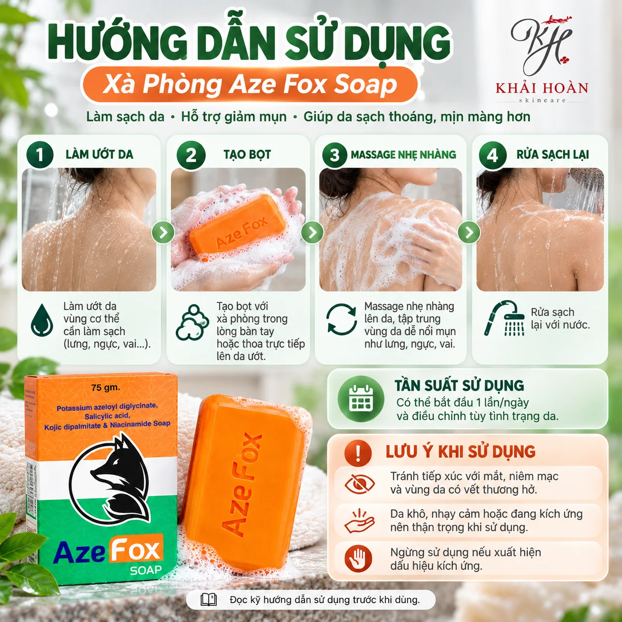 Xà Phòng Aze Fox Soap 75g Hỗ Trợ Chăm Sóc Da Mụn Lưng, Làm Sạch Dầu Thừa Và Mờ Thâm 3