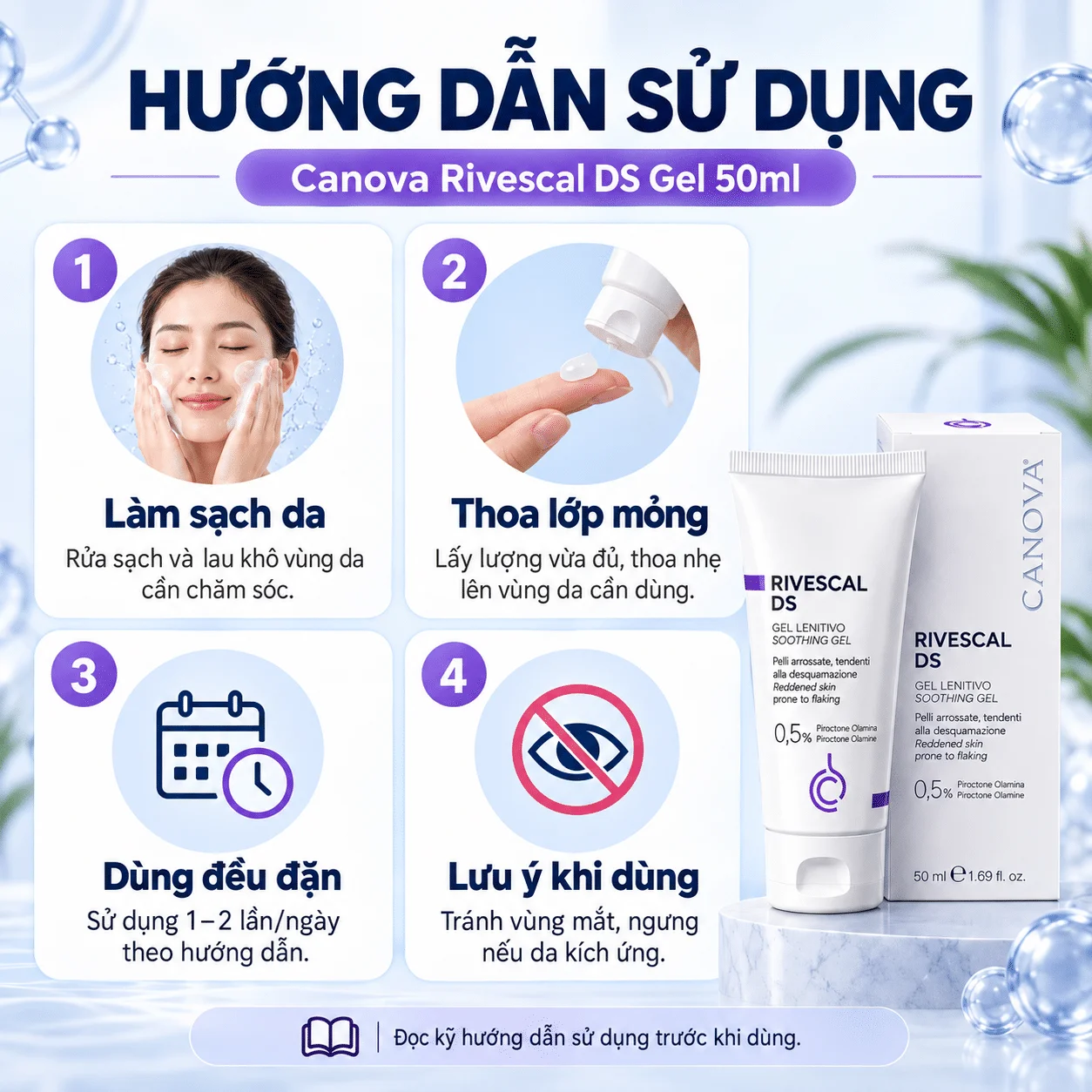 Canova Rivescal DS Gel 50ml Hỗ Trợ Da Viêm Da Tiết Bã, Giảm Đỏ Ngứa Và Bong Tróc 3