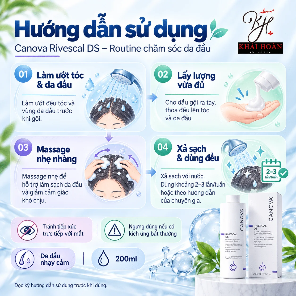 Canova Rivescal DS 200ml – Dầu Gội Hỗ Trợ Giảm Gàu, Ngứa Da Đầu, Bong Vảy 3